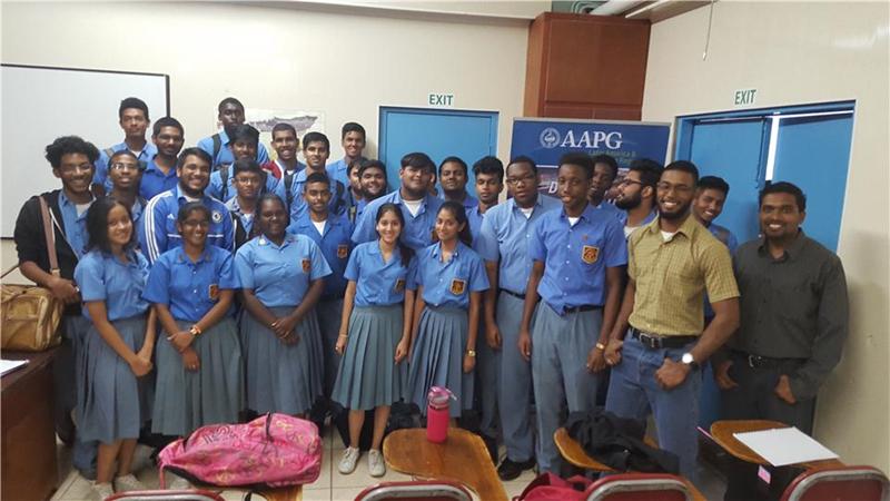 Hillview students with Saul Ramlal (BP Trinidad & Tobago) and geography teacher Stephen Bedase.