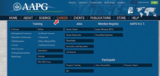 Figure 1: AAPG has a variety of resources under the Career section of the home page.