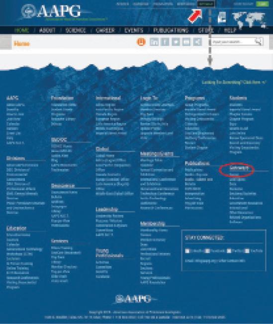 Figure 2: Clicking on “Sitemap” at the top AAPG.org will open a category list at the bottom of the page, including a “Gateways” section, where you can click on the “Career” link, which provides additional employment resources.
