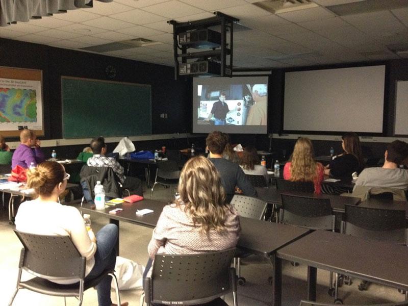 Students watching SWITCH Energy Project movie during AAPG Student Chapter Day in Ontario.