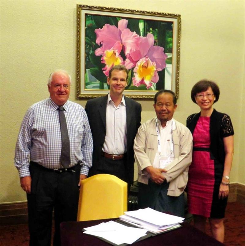Picture shows from L-R : Peter Baillie, President AAPG Asia Pacific Region, Gerard Wieggerink, Director Asia Pacific, EAGE, U Soe Myint, President, Myanmar Geosciences Society, and Adrienne Pereira, Programs Manager, AAPG Asia Pacific