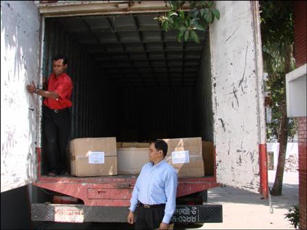 Books are loading in the truck for delivering in Rajshahi and Sylhet Universities located outside of Dhaka