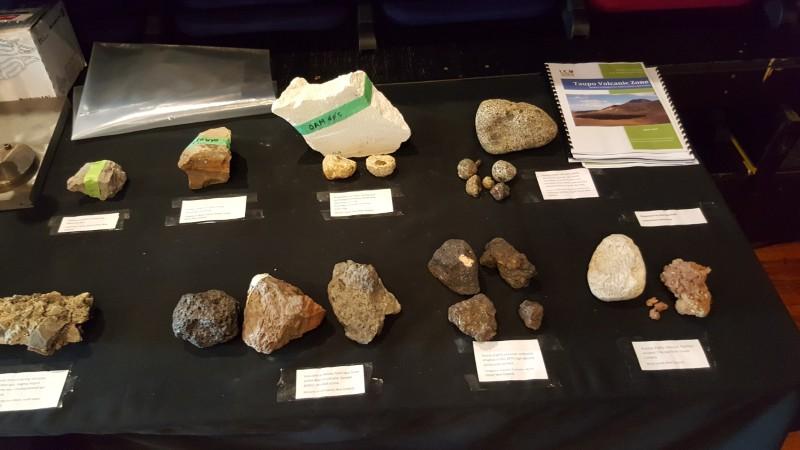 Volcanic rock samples on display during the workshop.