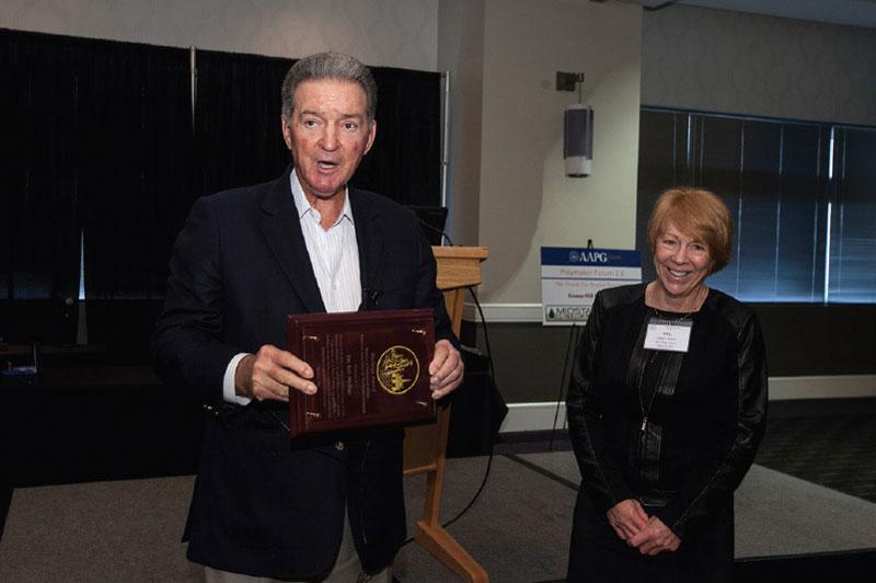 Jim Bob Moffett, chair and CEO of Freeport McMoRan Exploration received the DPA Heritage Award from Val Schulz. Moffett spoke about the fabulous exploration potential of the deeper Tertiary on the Texas shelf.